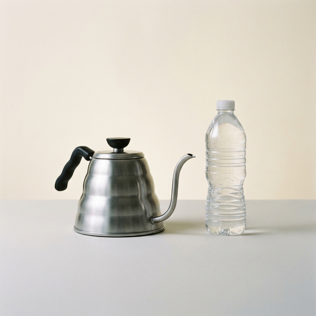 Kettle and single-use plastic water bottle